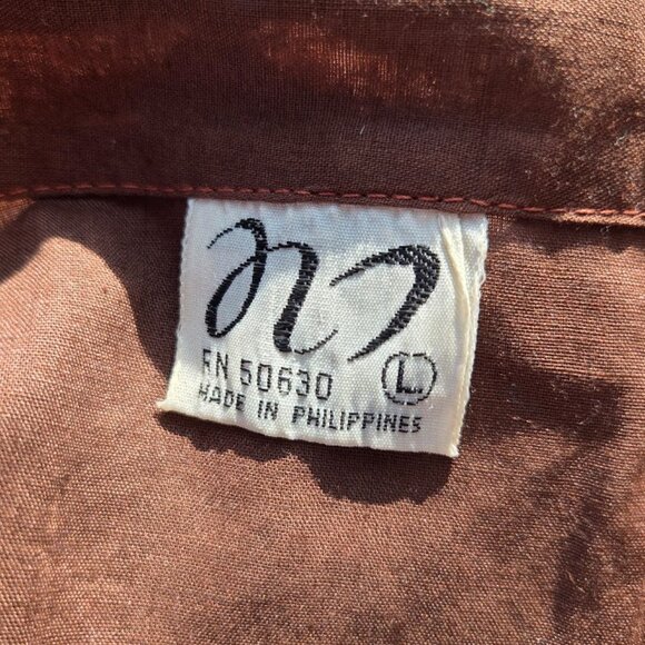 Vintage Chocolate Brown Embroidered Linen Shift Dress with Buttons & Tie Accent - Picture 13 of 13